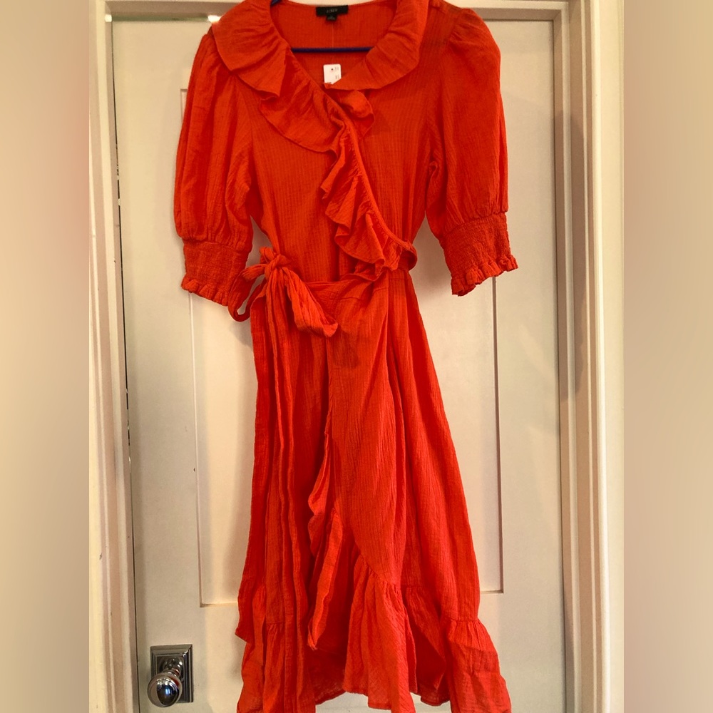 Orange Jcrew Ruffle Wrap dress